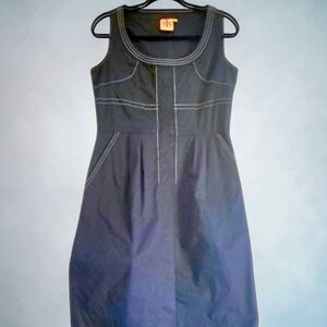 Tory Burch Sleeveless Dress Navy w/ Contrast White Stitch Cotton Spandex Size 8